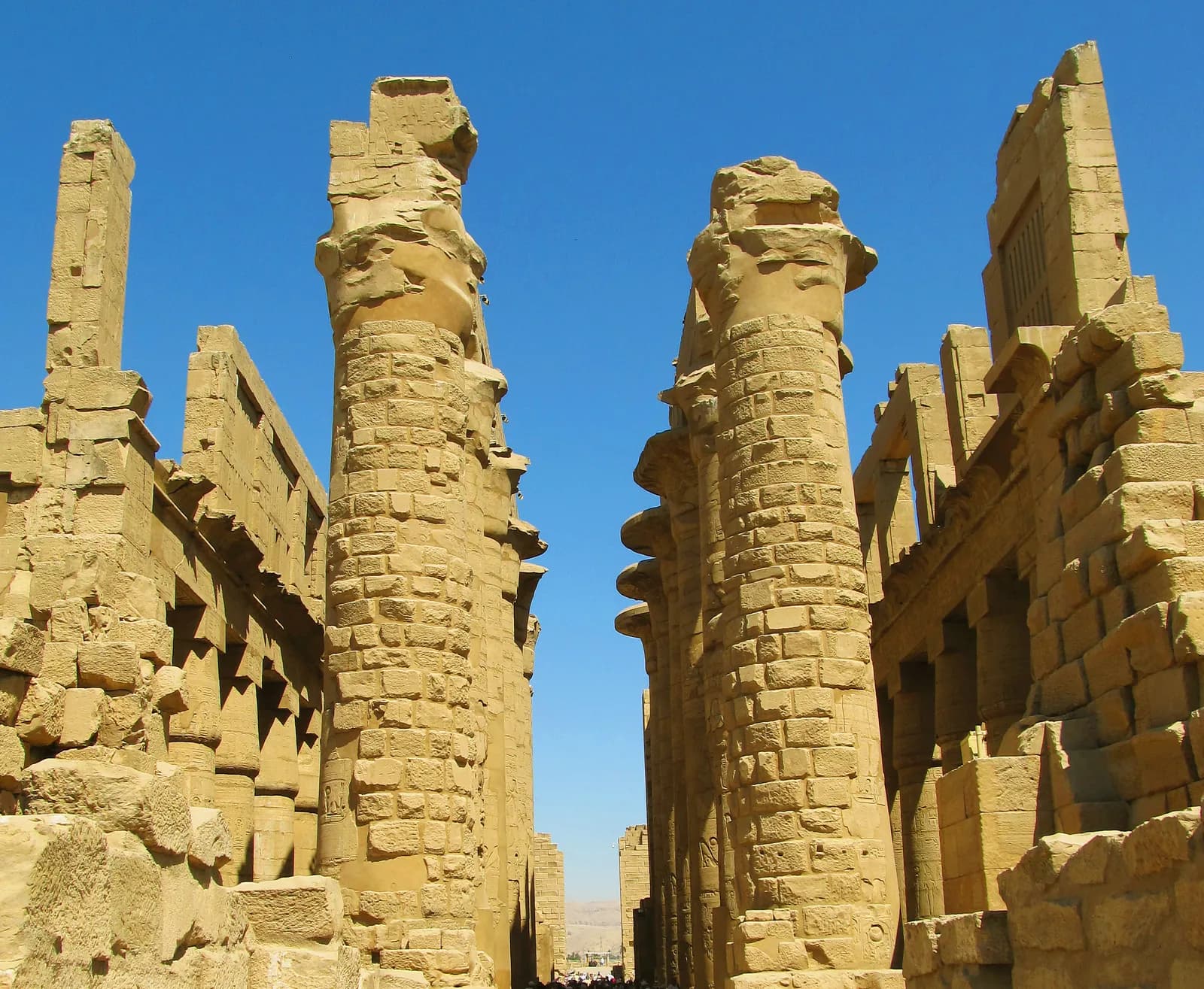 Sandstone columns of the Great Hypostyle Hall of the Temple of Amun at Karnak, New Kingdom Egypt.